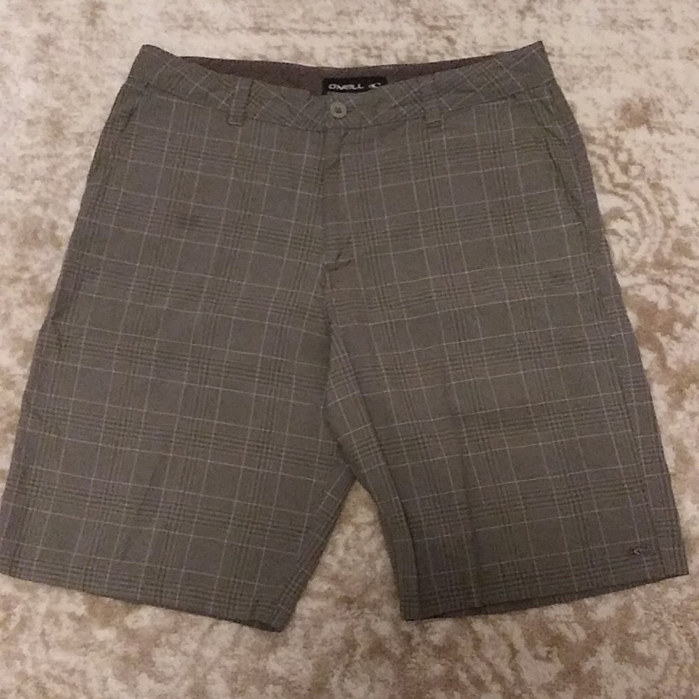 O'Neill grey plaid men's shorts, 34 waist, in good condition